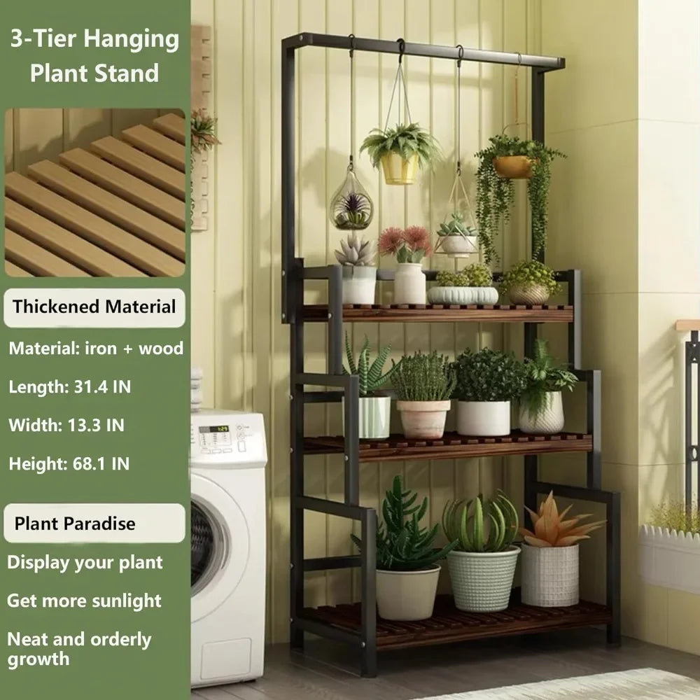 68 Inch Tall Metal 3-Tier Hanging Plant Stand Planter Shelves Flower Pot Organizer Rack Multiple Flower Pot Display Holder Shelf