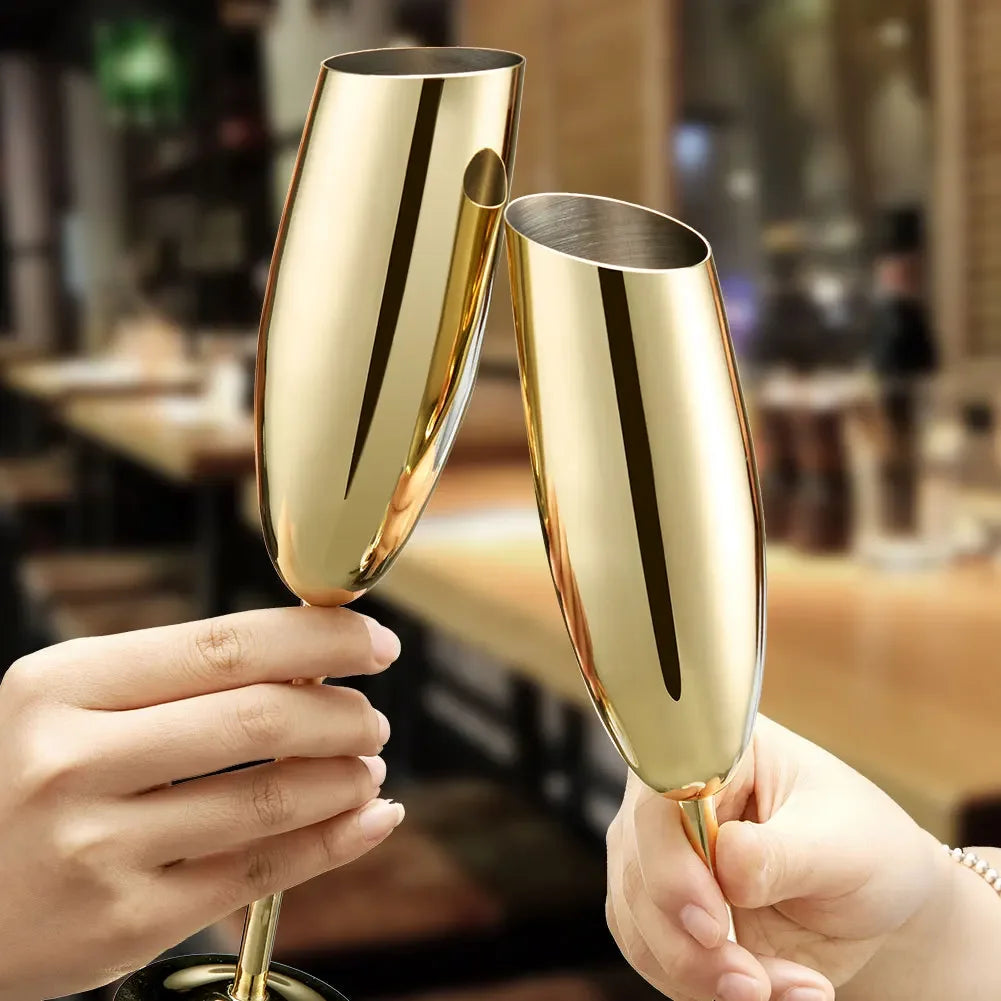 304 Stainless Steel Beveled Champagne Cup Goblets 8.2oz Cocktail Martini Wine Glass Champagne Glasses Stemware for Bar Utensils