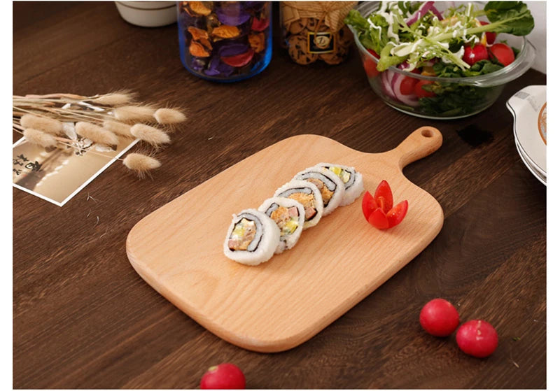 Quality Kitchen Wooden Chopping Blocks Beech Walnut Cutting Board Pizza Bread Fruit Sushi Tray Hangable Non-slip Kitchen Tools