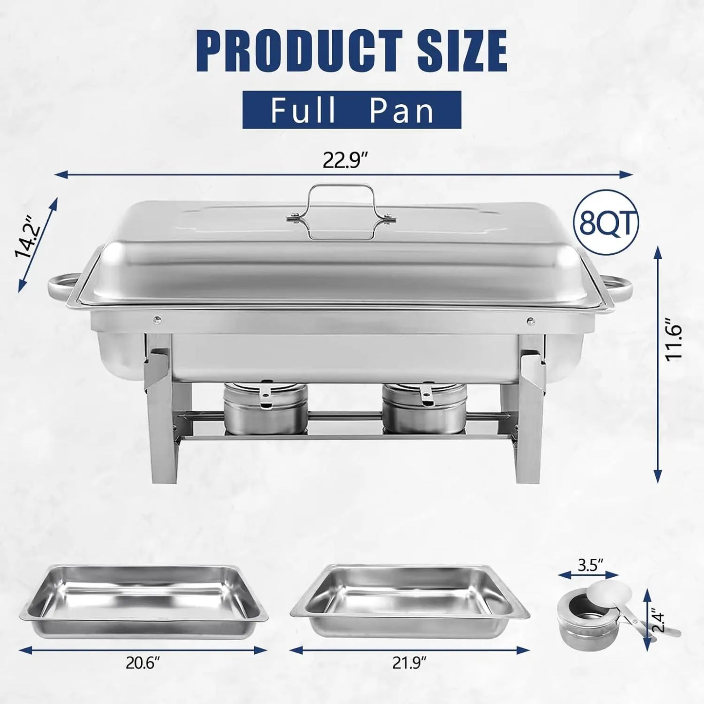 4PCS 8 Qt Stainless Steel Chafing Dishes Buffet Set, Silver Rectangular Catering Chafer Warmer Set Trays Pan Lid Folding Frame