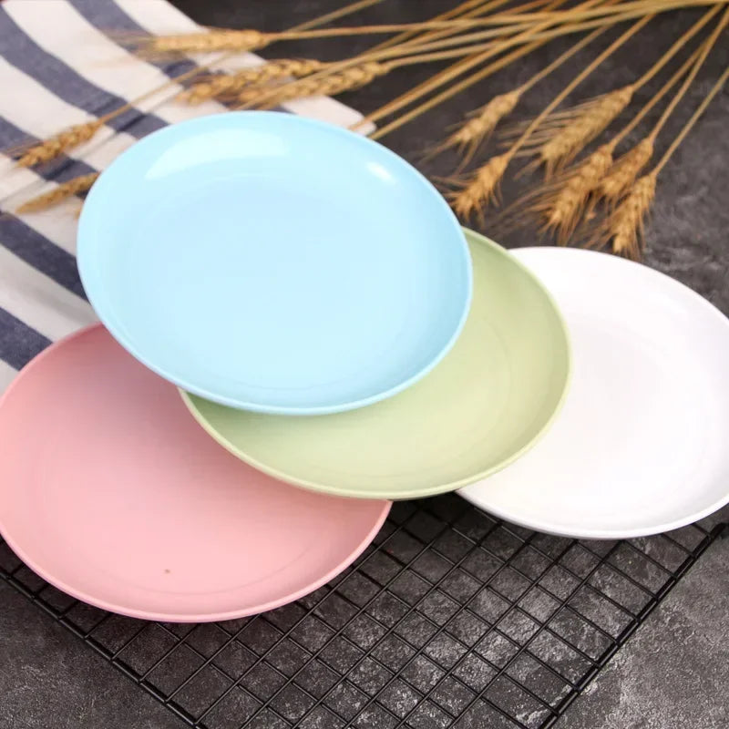 4Pcs Eco-Friendly Biodegradable Unbreakable Dinner Plates Set Wheat Straw Restaurant Specialty Saucer Plastic for Picnic Dishes