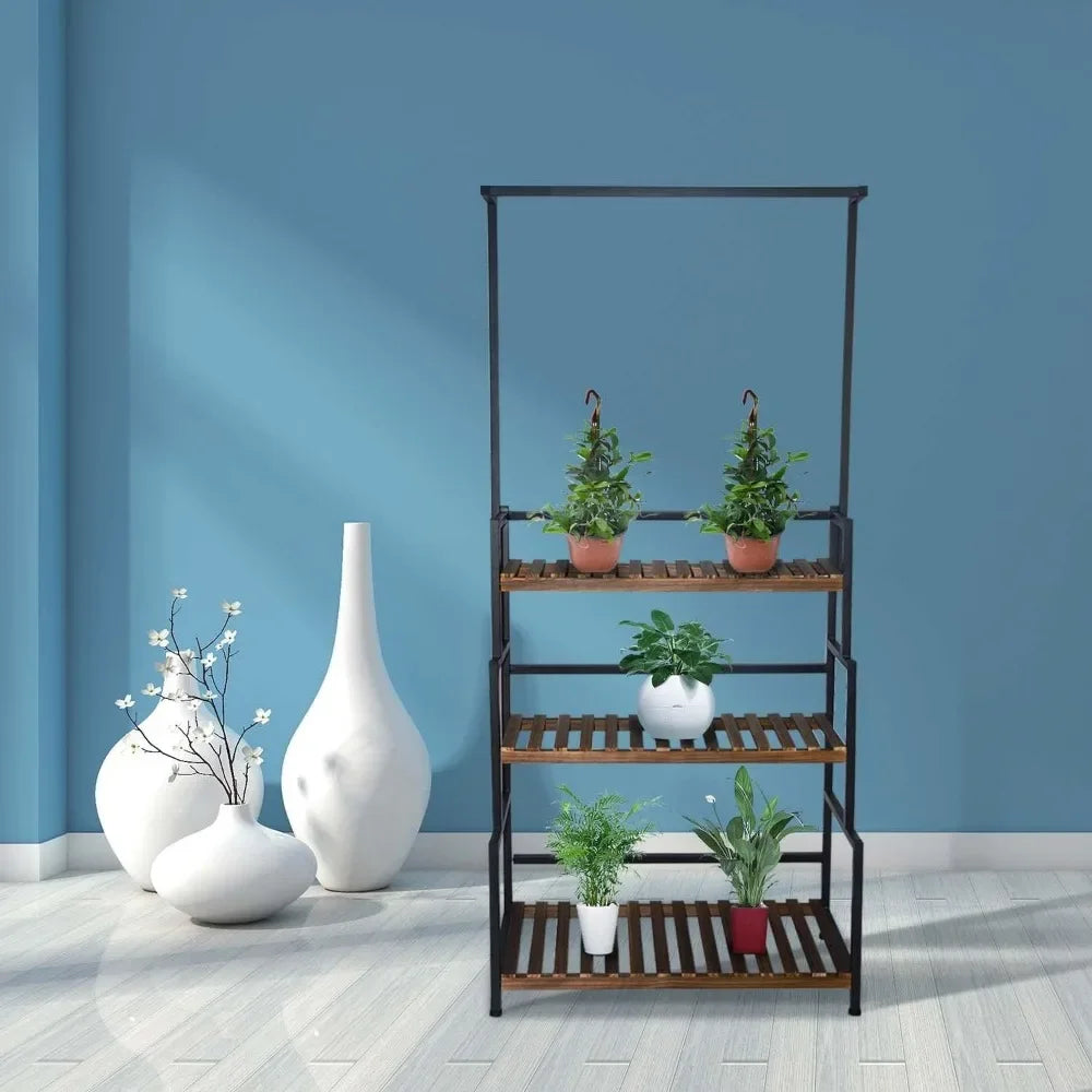 68 Inch Tall Metal 3-Tier Hanging Plant Stand Planter Shelves Flower Pot Organizer Rack Multiple Flower Pot Display Holder Shelf