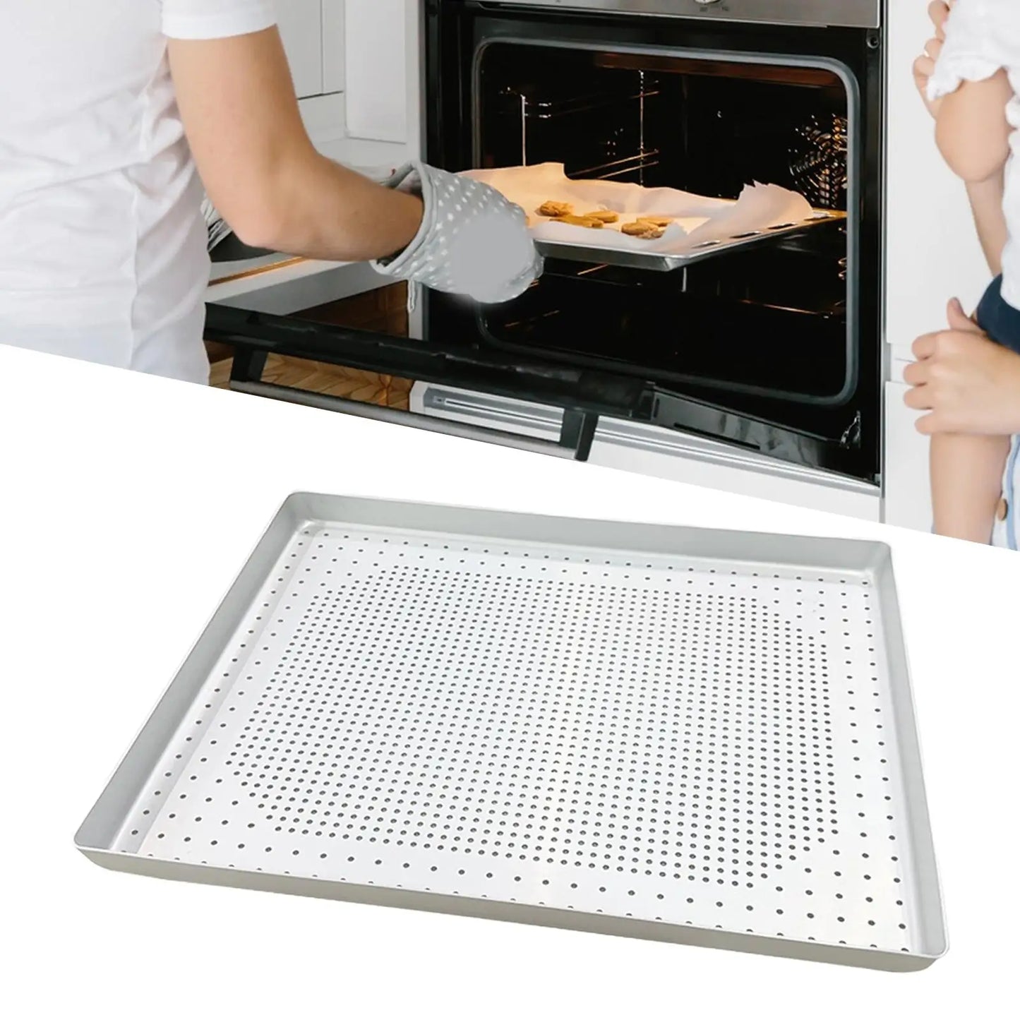 Perforated Half Sheet Pan Restaurant Kitchen Cookware Aluminum Alloy Versatile Easy to Clean Pizza Crisper Tray Baking Tool