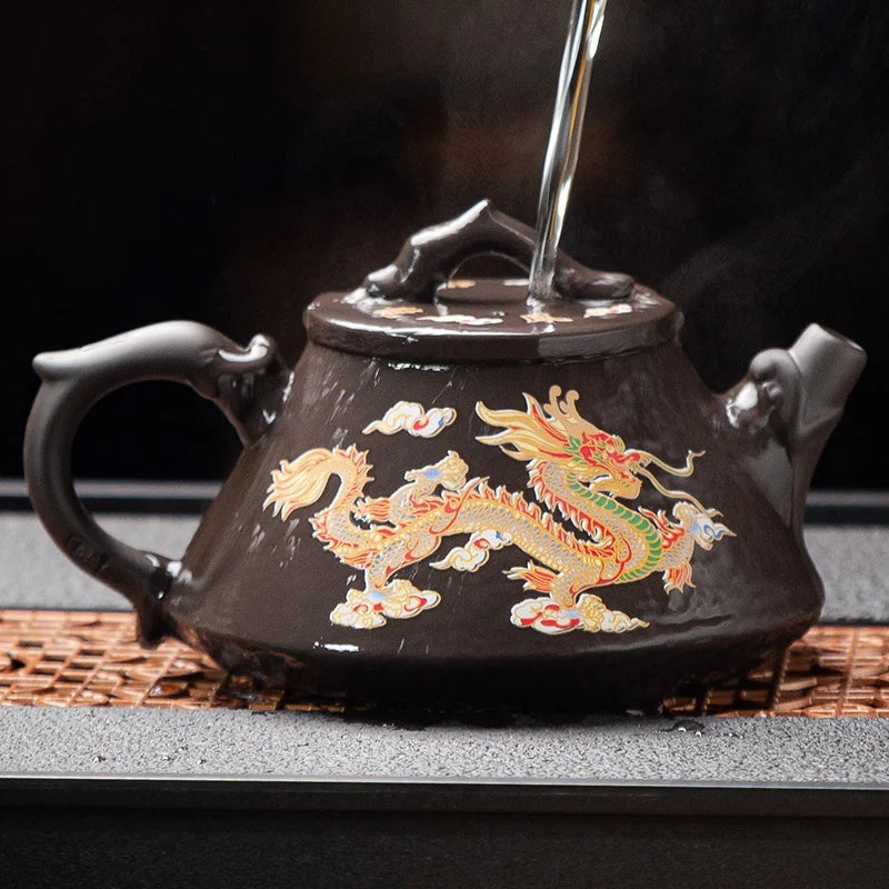 Yixing Purple Clay Pot Household Chinese Dragon and Phoenix Tea Color Changing Tea Pot and Tea Set upon Heat