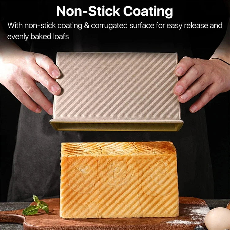 Bread Loaf Pan for Baking with Lid Non-Stick Carbon Steel Corrugated Bread Toast Box Mold for Baking Bread Cakes and Meatloaf