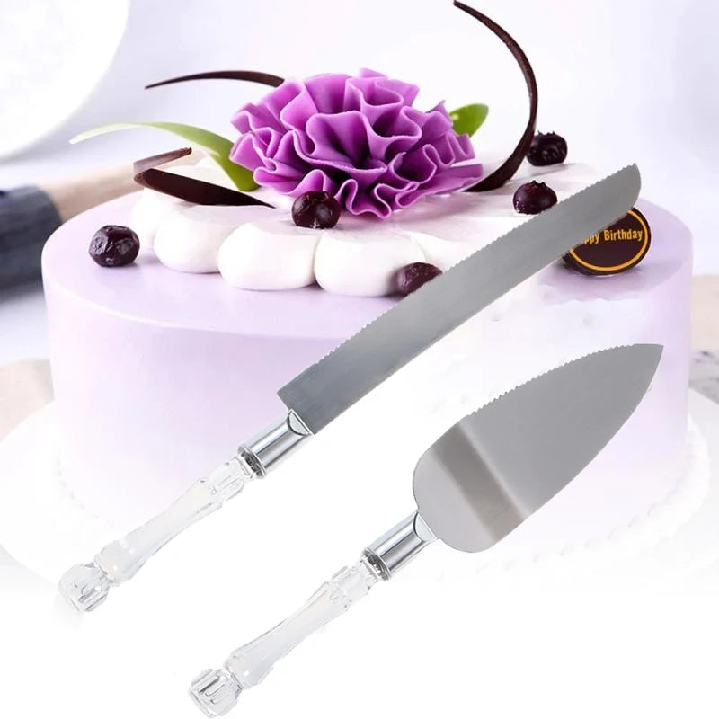 Stainless Steel Cake Shovel Set Bread Pizza Knife Dessert Pie Fondant Divider Cutter Spatula for Wedding Birth Baking Tool  2Pcs