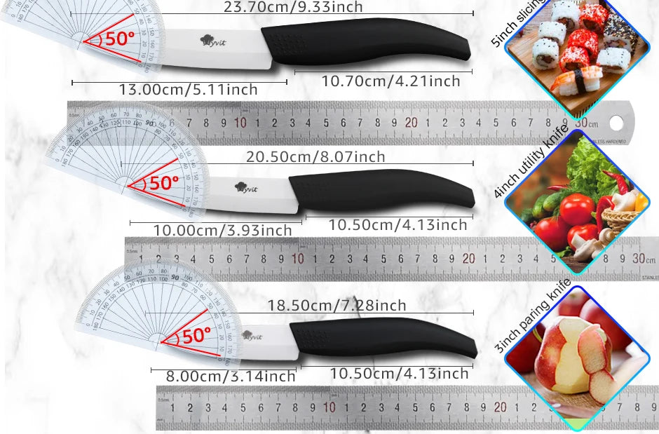 Ceramic Knives Kitchen knives 3 4 5 6 inch Chef knife Cook Set+peeler white zirconia blade Multi-color Handle High Quality