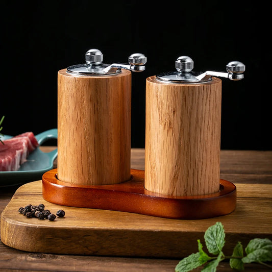 Wood Pepper Grinder Spice Grinder with Adjustable Coarseness - Oak Wood Salt and Pepper Mill