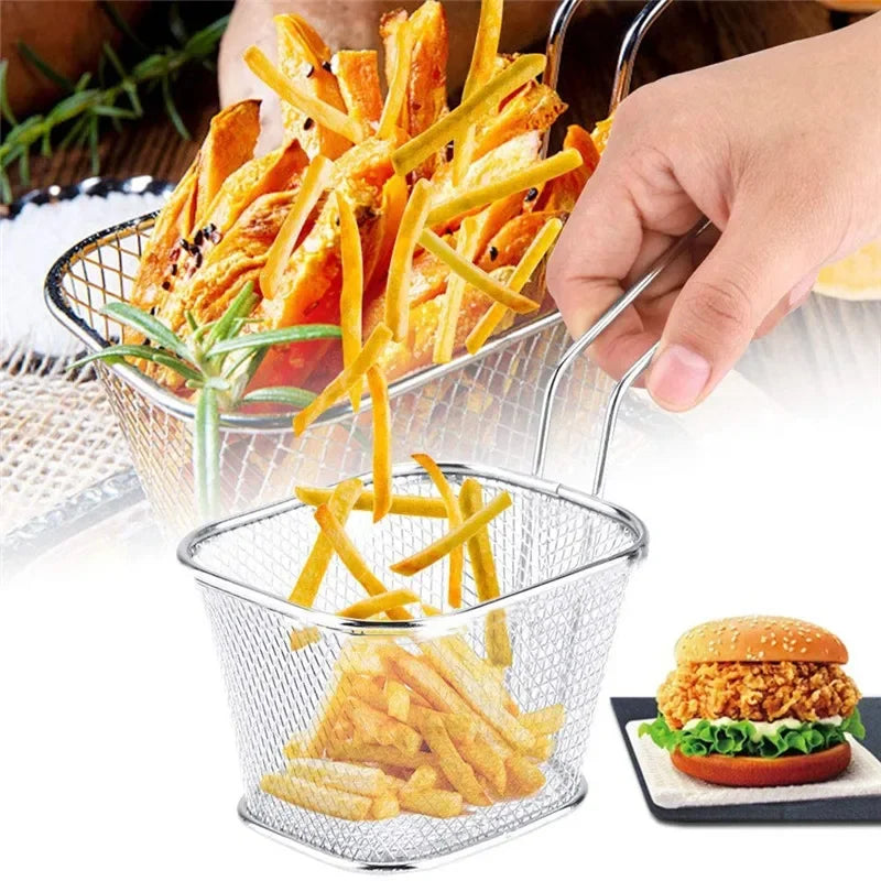 1/2/8Pcs Stainless Steel French Fries Basket Mesh Kitchen Frying Tools Colander Mini Chips Fryer Cooking Frying Basket Strainer