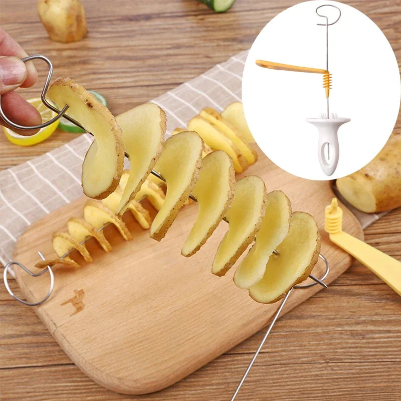 1Set Stainless Steel Twisted Potato Spiral Slice Plastic Rotate Potato Slicer Cutter Creative Vegetable Tool Kitchen Gadgets