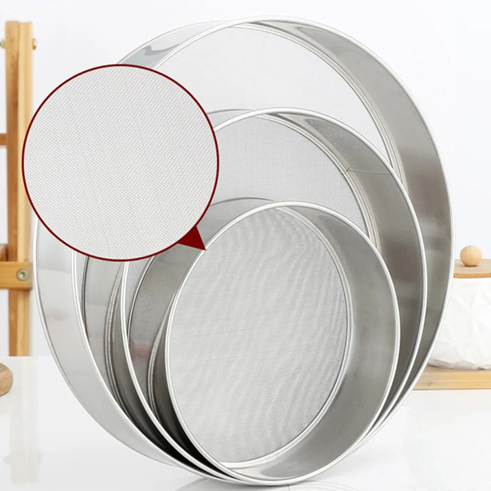 10/12/15/18/21cm Round Stainless Steel Flour Sieve Kitchen Particles Bean Sugar Powder Filter Sieve Shaker Baking Sifters Gadget