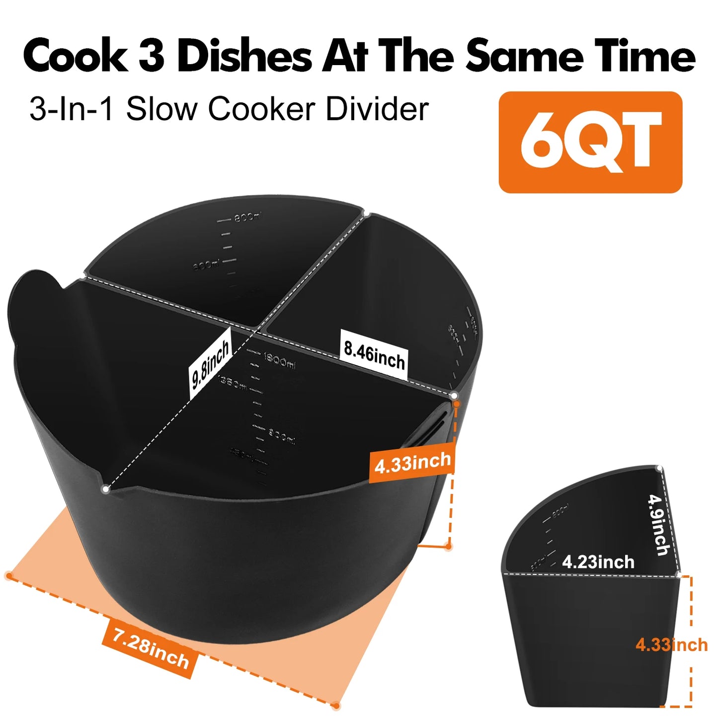 Slow Cooker Liners for 6 – 8 QT Crockpot & Hamilton Pot, Allows Cooking 3 Foods At Once,Reusable Silicone Slow Cooker Divider