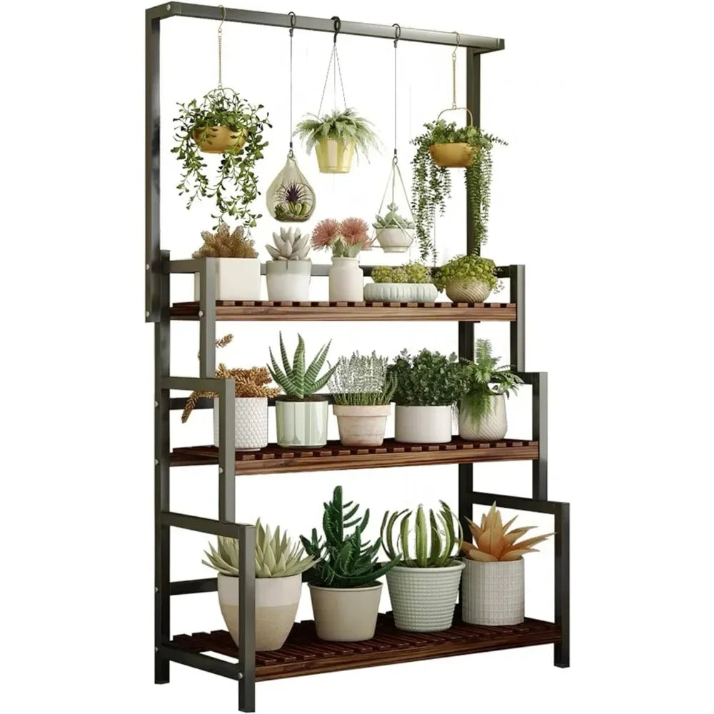 68 Inch Tall Metal 3-Tier Hanging Plant Stand Planter Shelves Flower Pot Organizer Rack Multiple Flower Pot Display Holder Shelf