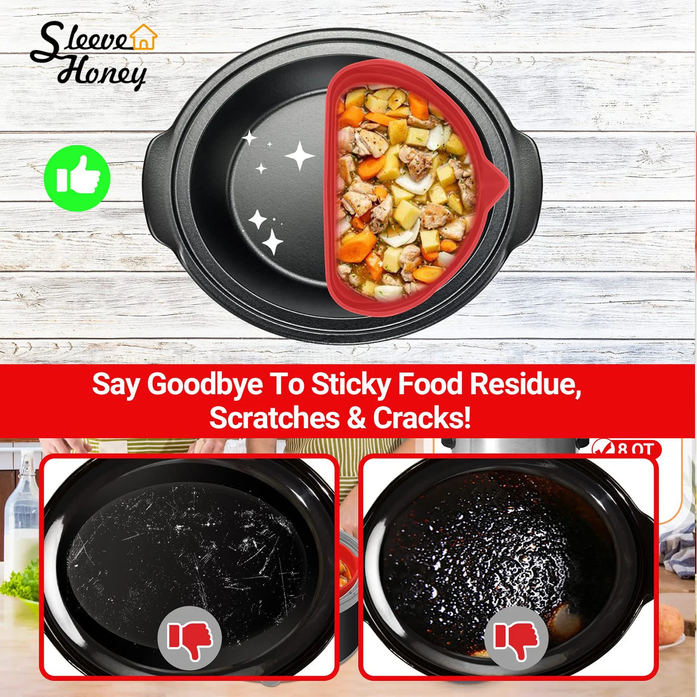 Crock Pot Liners Silicone & silicone crockpot divider Food Grade BPA- Free Easy to clean Crockpot liner Reusable leakproof