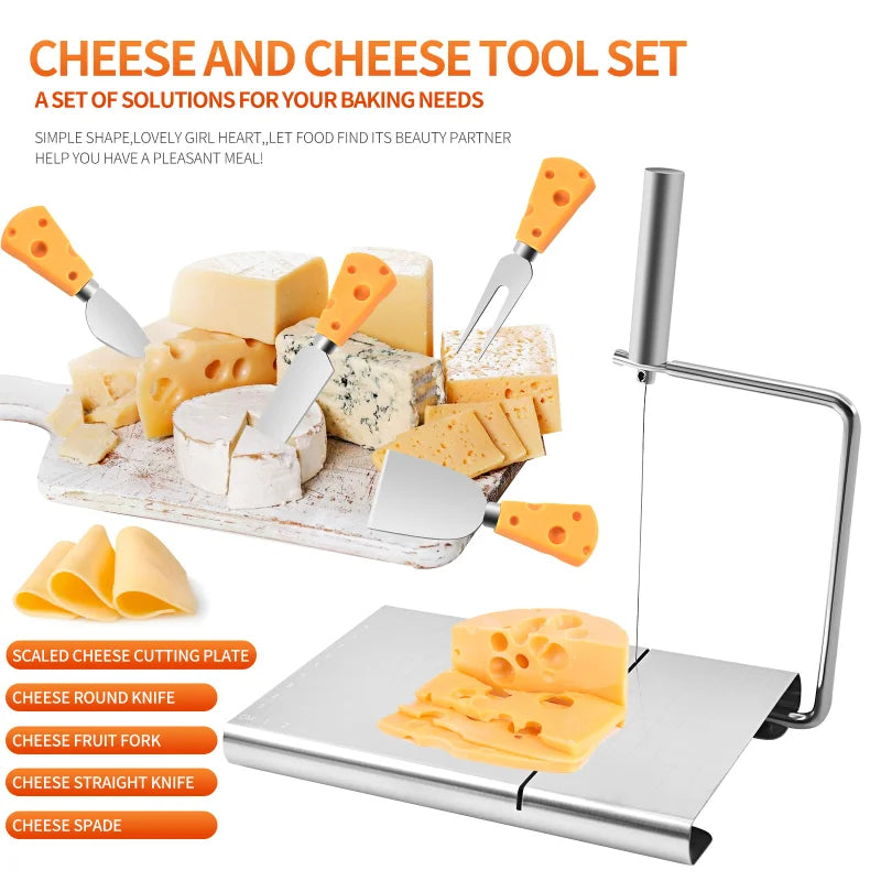 10pcs Cheese Slicer Kit Cutting Board with 5 Cutting Wires Cheese Knifes  Stainless Steel Cheese Cliser Wires for Cheese Tools