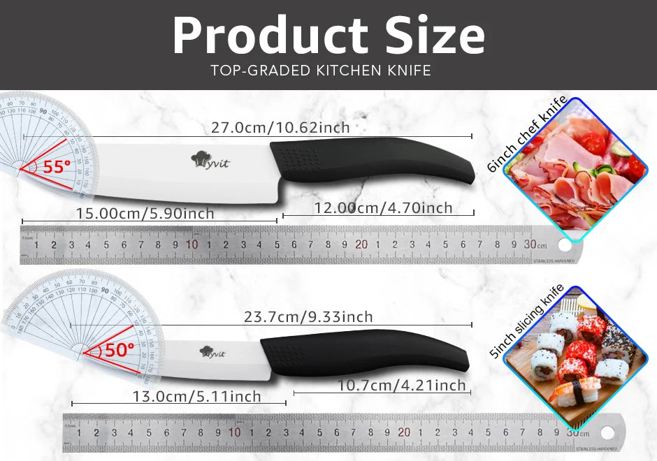 Ceramic Knives Complete Kitchen Unit 3 4 5 6 Inch Utility Fruit Slicing Peeler with Sheath Black Zirconia Blade Bread Chef Knife