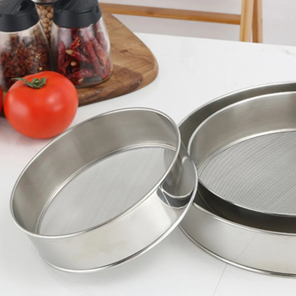 10/12/15/18/21cm Round Stainless Steel Flour Sieve Kitchen Particles Bean Sugar Powder Filter Sieve Shaker Baking Sifters Gadget