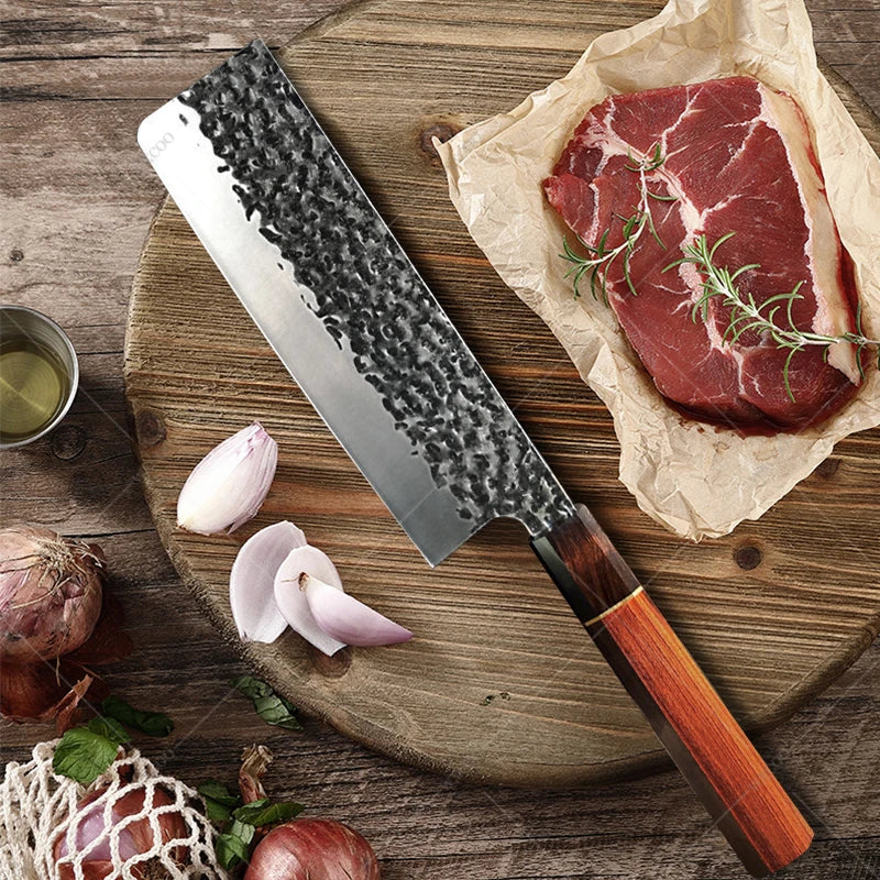 Hammered Forging Professional Chef's Knife Stainless Steel Kitchen Meat Cutting Knife Japanese Santoku Slicing Knife