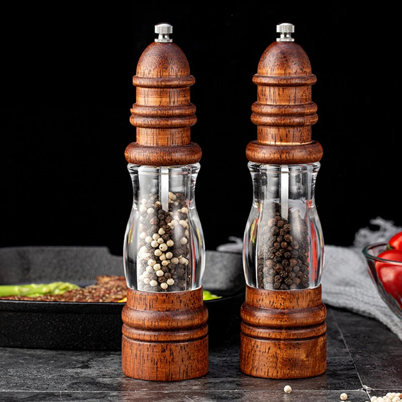 8" Oak Wood transparent acrylic salt and pepper Grinder Mill Ceramic Core salt grinder pepper mill shakers refillable