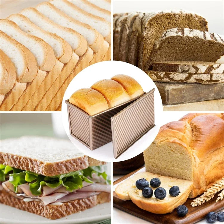 Bread Loaf Pan for Baking with Lid Non-Stick Carbon Steel Corrugated Bread Toast Box Mold for Baking Bread Cakes and Meatloaf