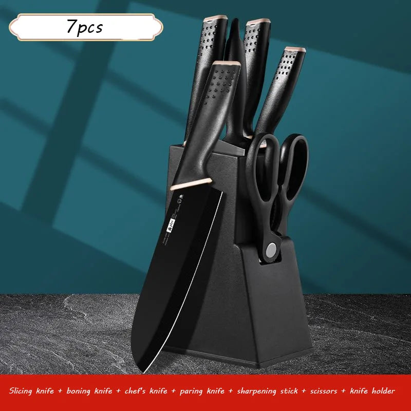 7Pcs Knives Set Fruit Knife Kitchen Knife Chef Knife Bone Chopping Knife Scissors Peeler Black Kitchen Knives Set Gifts