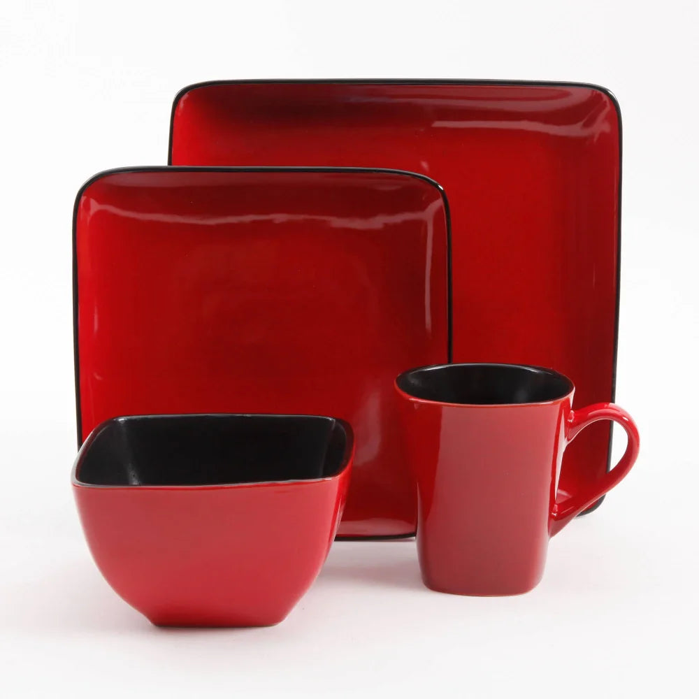 Rave Square Dinnerware, Red, Set Of 16  pratos  conjunto ,Plate set meal dinner set