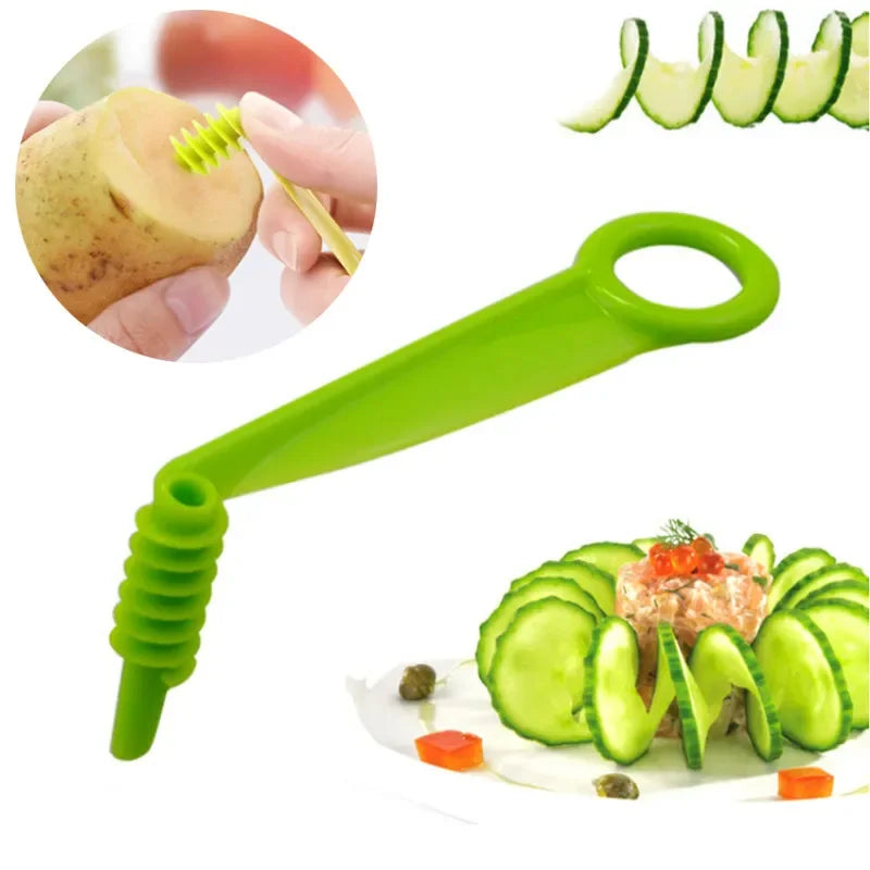 1Set Stainless Steel Twisted Potato Spiral Slice Plastic Rotate Potato Slicer Cutter Creative Vegetable Tool Kitchen Gadgets