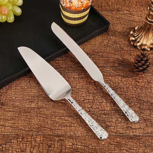 2pc Palace silver plated cake knife shovel suit wedding party decoration birthday cake shovel dinner knife baking pizza utensils