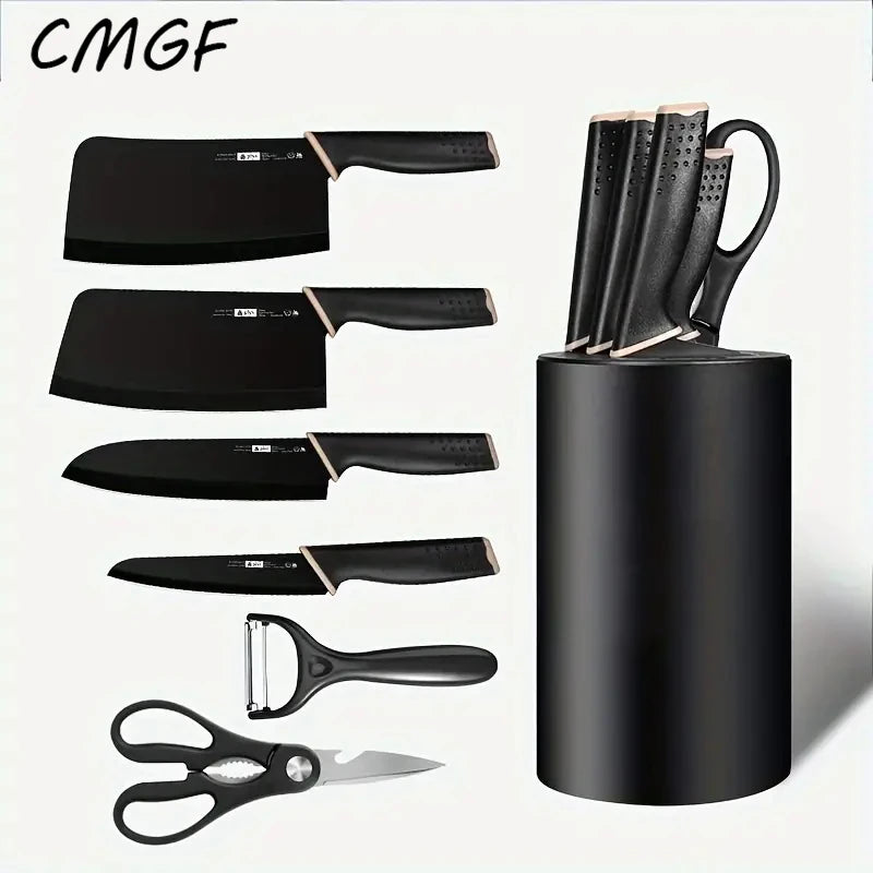 7Pcs Knives Set Fruit Knife Kitchen Knife Chef Knife Bone Chopping Knife Scissors Peeler Black Kitchen Knives Set Gifts