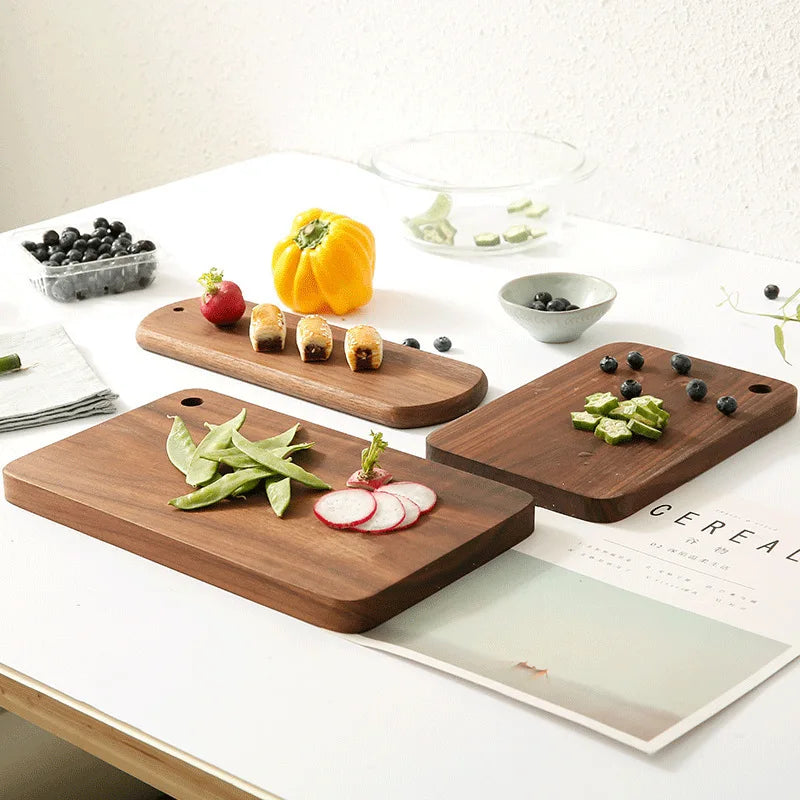 Quality Kitchen Wooden Chopping Blocks Beech Walnut Cutting Board Pizza Bread Fruit Sushi Tray Hangable Non-slip Kitchen Tools