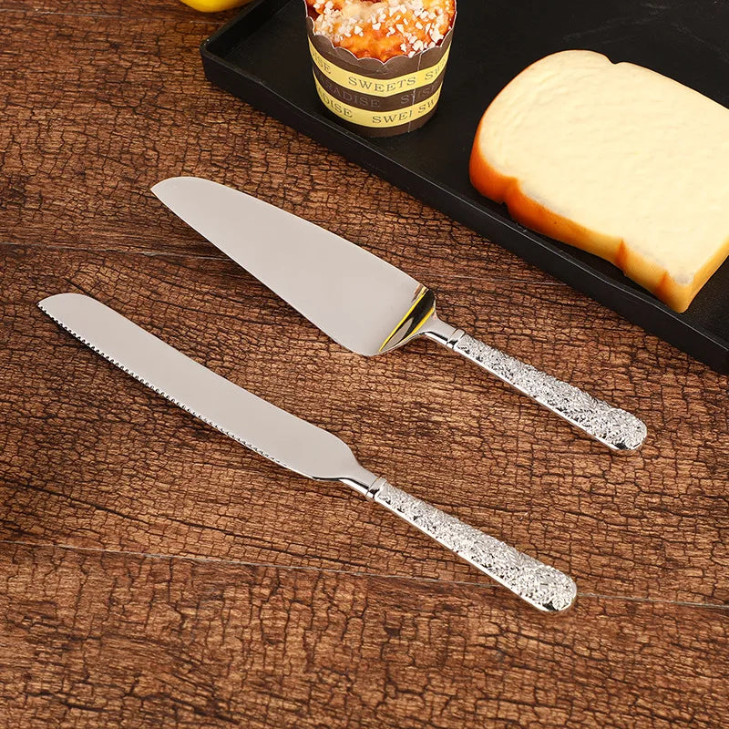 2pc Palace silver plated cake knife shovel suit wedding party decoration birthday cake shovel dinner knife baking pizza utensils