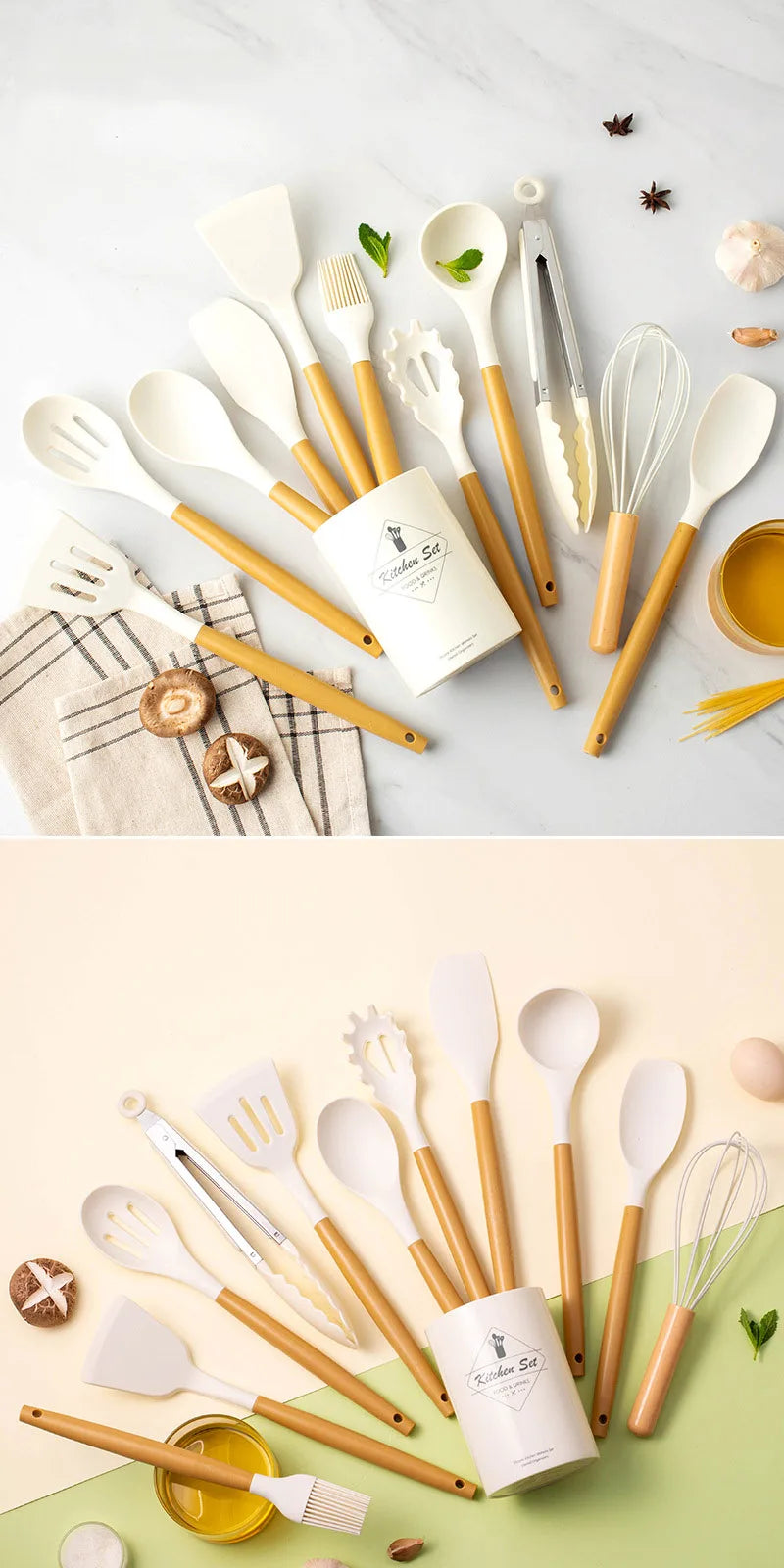 12Pcs White Food Grade PPHandle Silicone Utensil Set Safety Cooking Utensils Set Non-Stick Cooking Utensils Set Kitchen Gadgets