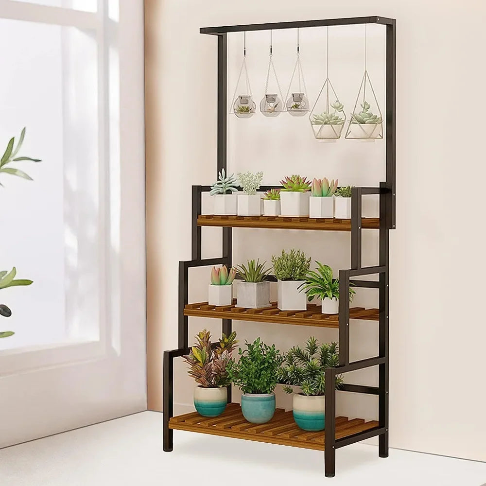 68 Inch Tall Metal 3-Tier Hanging Plant Stand Planter Shelves Flower Pot Organizer Rack Multiple Flower Pot Display Holder Shelf