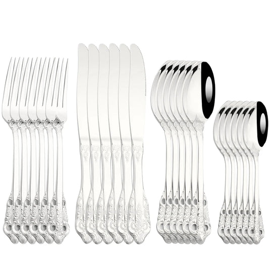 AJOYOUS Cutlery Sets 304 Stainless Steel 24Pcs Flatware Dining Mirror Cutlery Knife Forks Spoons Kitchen Western Tableware