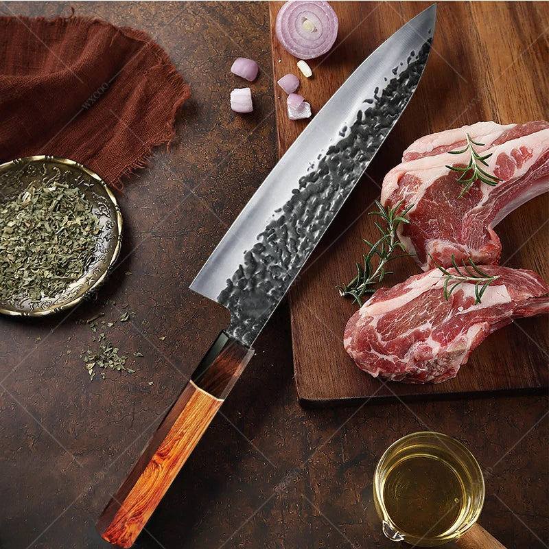 Hammered Forging Professional Chef's Knife Stainless Steel Kitchen Meat Cutting Knife Japanese Santoku Slicing Knife