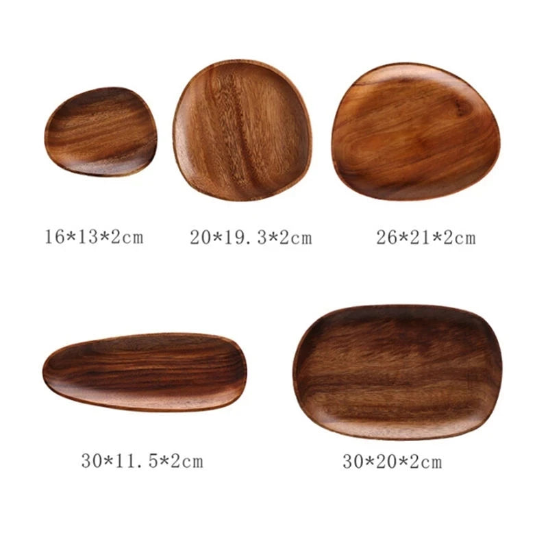 1/5PCS Lovesickness Wood Irregular Oval Solid Wood Pan Plate Fruit Dishes Saucer Tea Tray Dessert Dinner Plate Tableware Set