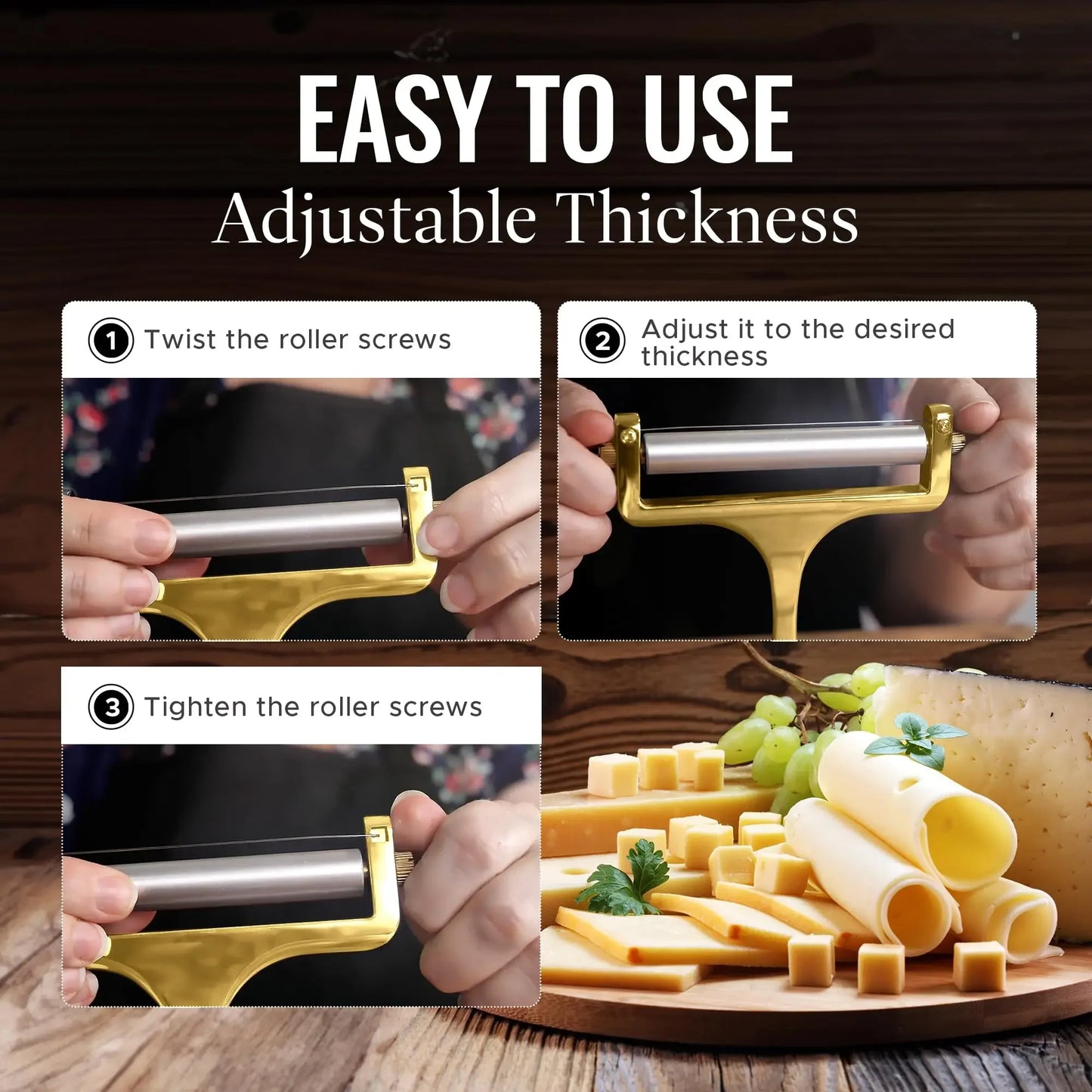 Cheese Slicer Adjustable Thickness Cheese Butter Cutter with Wire for Soft and Semi-Hard Cheeses Kitchen Gadgets