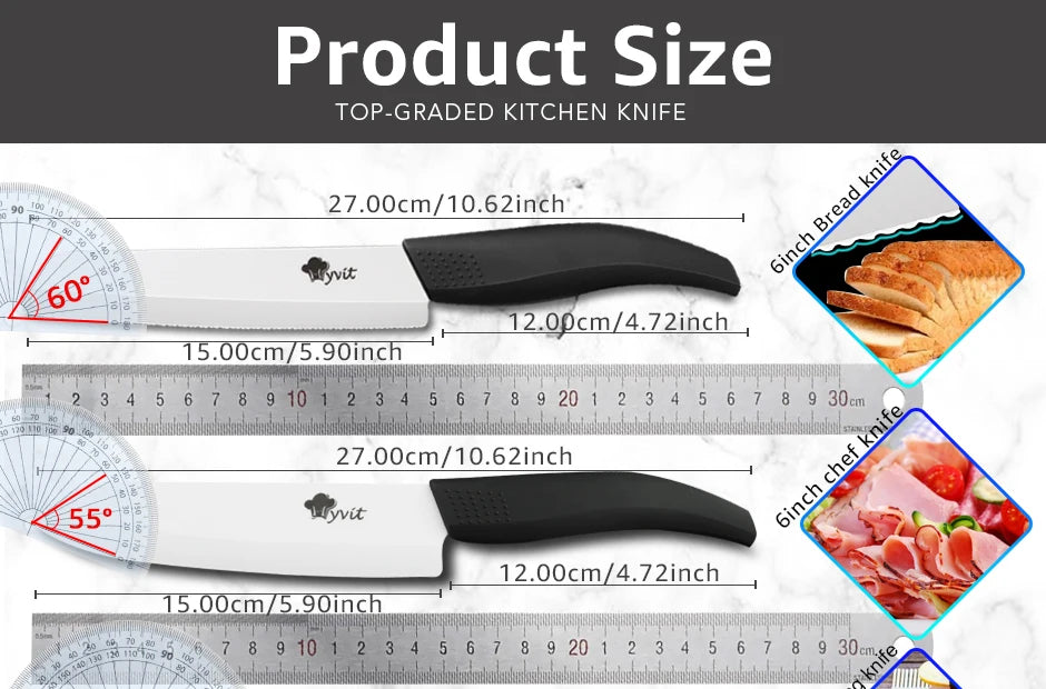 Ceramic Knives Kitchen knives 3 4 5 6 inch Chef knife Cook Set+peeler white zirconia blade Multi-color Handle High Quality