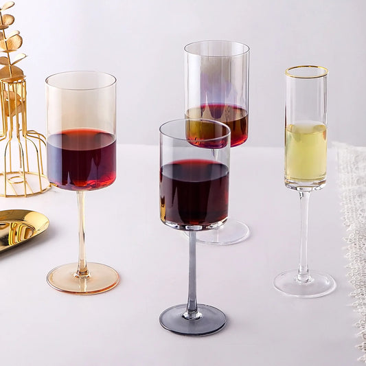 Electroplated Straight Wine Glasses, Champagne Goblet Glass, Clear Rainbow, Amber, Grey, Stemware, Drinkware Set