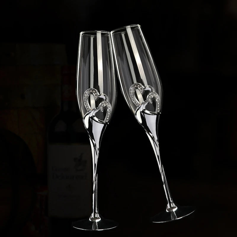 2pcs Wedding Crystal Champagne Glasses Couple Wedding Gift Party Glass Crystal Glasses Bar Supplies Stemware Silver Wine Glasses