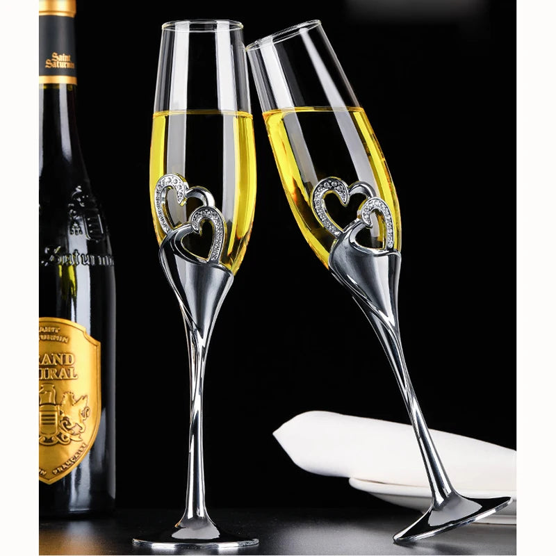 2pcs Wedding Crystal Champagne Glasses Couple Wedding Gift Party Glass Crystal Glasses Bar Supplies Stemware Silver Wine Glasses