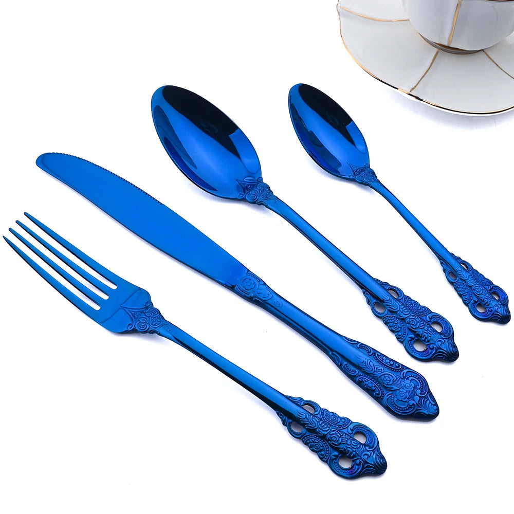 AJOYOUS Cutlery Sets 304 Stainless Steel 24Pcs Flatware Dining Mirror Cutlery Knife Forks Spoons Kitchen Western Tableware