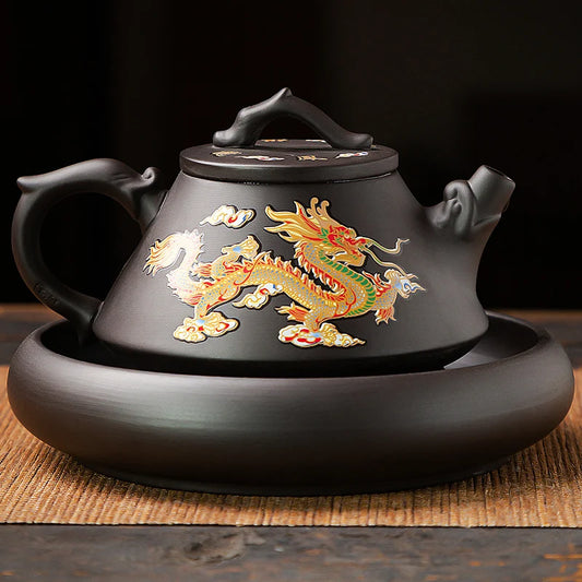 Yixing Purple Clay Pot Household Chinese Dragon and Phoenix Tea Color Changing Tea Pot and Tea Set upon Heat