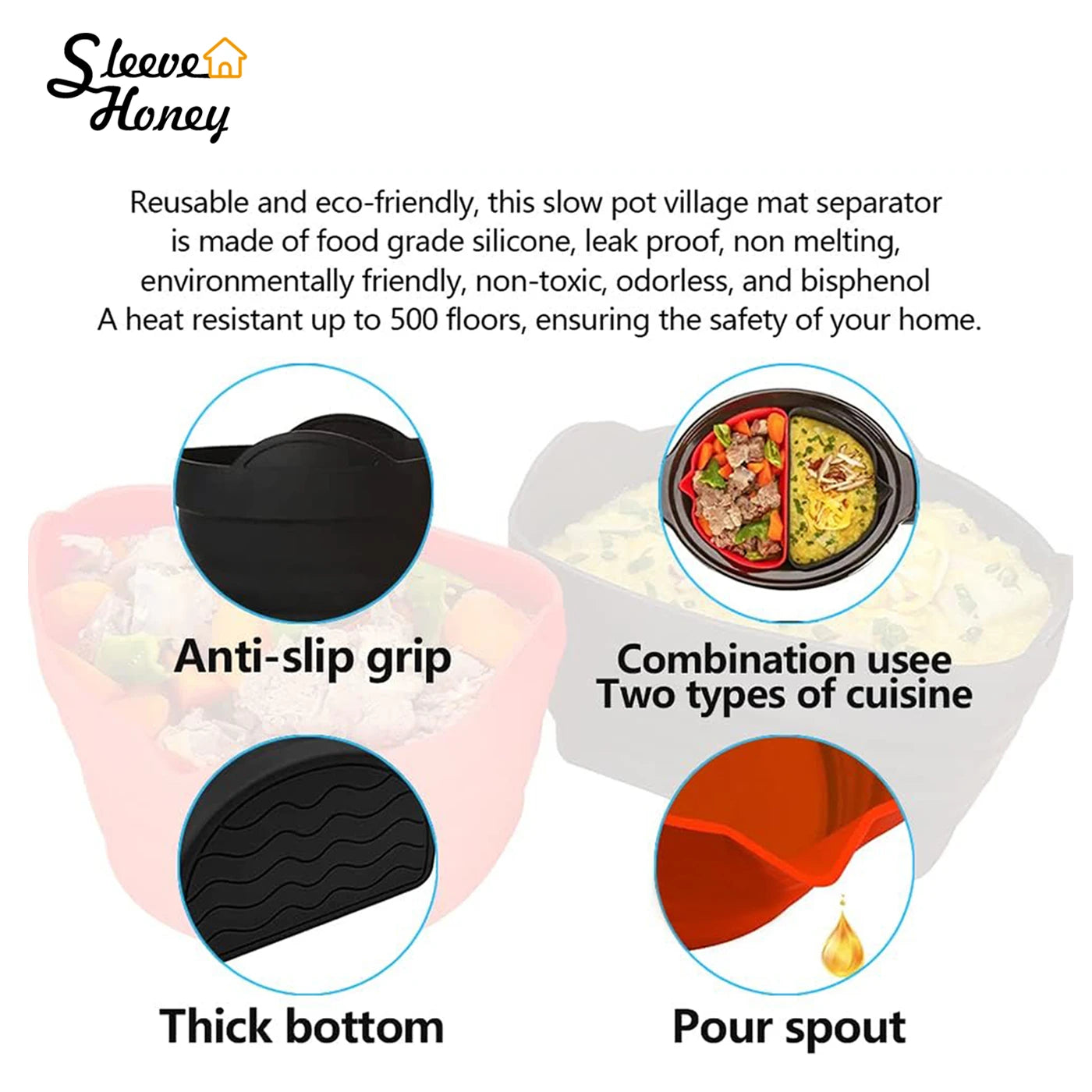 Crock Pot Liners Silicone & silicone crockpot divider Food Grade BPA- Free Easy to clean Crockpot liner Reusable leakproof