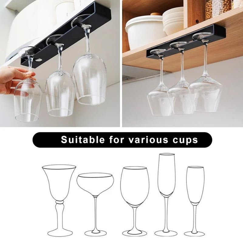 Wine Glass Rack Hanging Stemware Rack Organizer 2 Pack, No Drilling Wine Glass Holder Under Cabinet