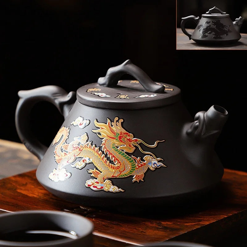 Yixing Purple Clay Pot Household Chinese Dragon and Phoenix Tea Color Changing Tea Pot and Tea Set upon Heat