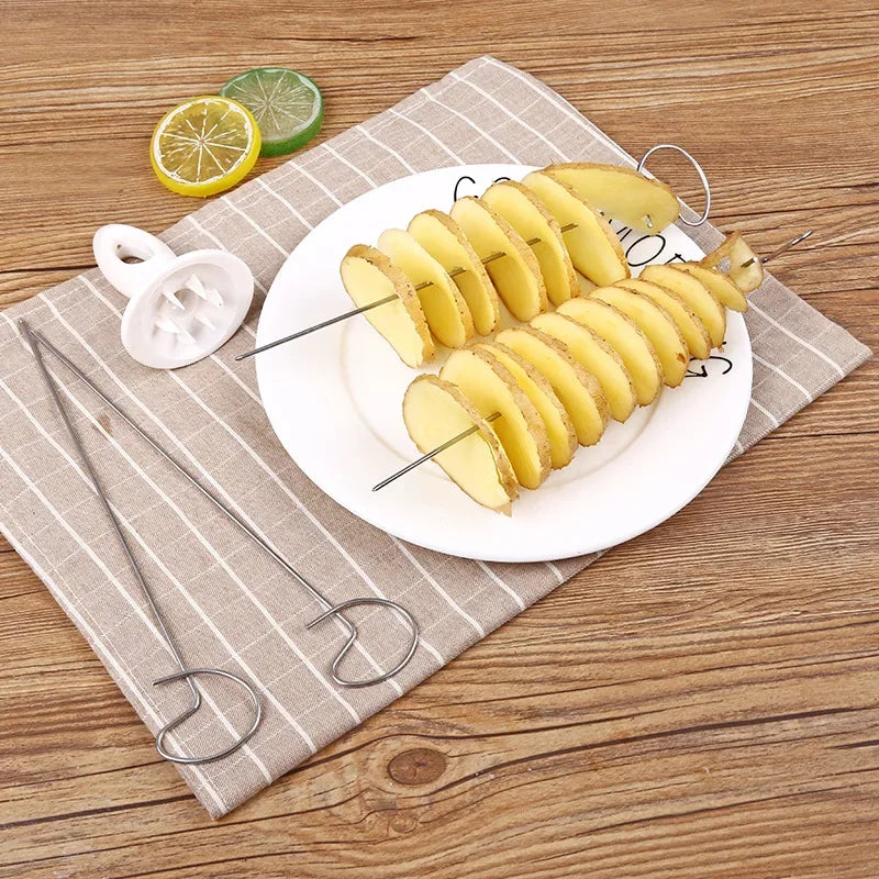 1Set Stainless Steel Twisted Potato Spiral Slice Plastic Rotate Potato Slicer Cutter Creative Vegetable Tool Kitchen Gadgets