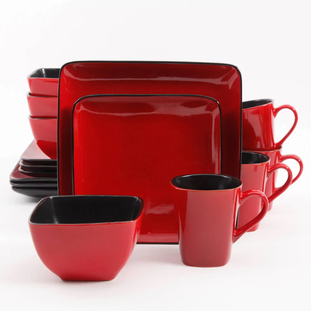 Rave Square Dinnerware, Red, Set Of 16  pratos  conjunto ,Plate set meal dinner set