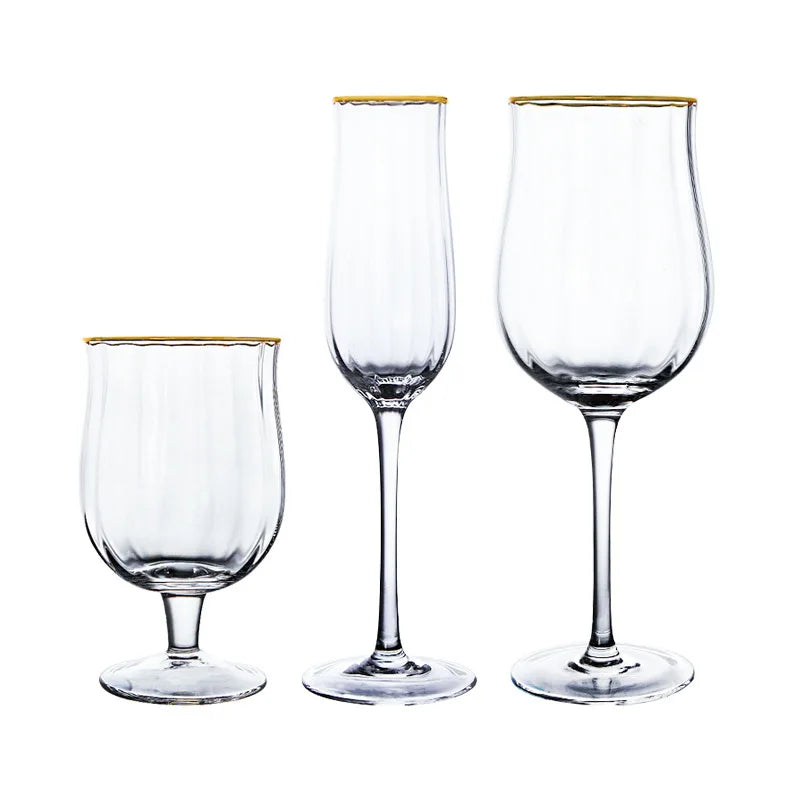 Withered Luxury tulip Stemware crystal glass vertical stripe red wine cup cocktail cup wine set champagne cup