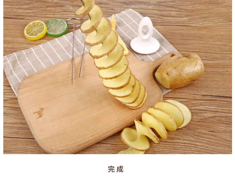 1Set Stainless Steel Twisted Potato Spiral Slice Plastic Rotate Potato Slicer Cutter Creative Vegetable Tool Kitchen Gadgets